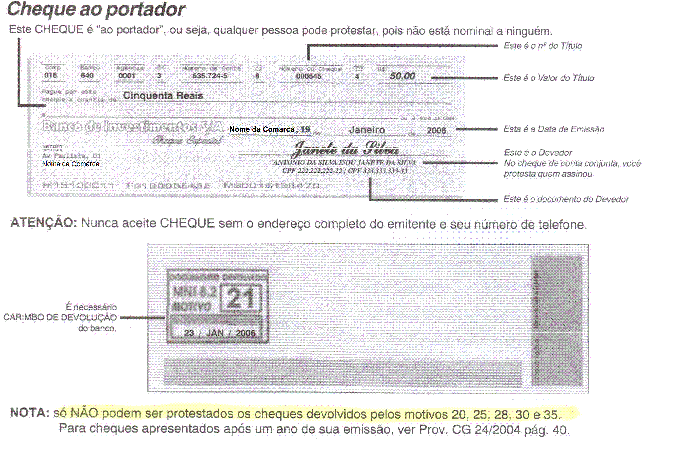 IGF: Banco / Cheque / Conta: Como preencher um cheque